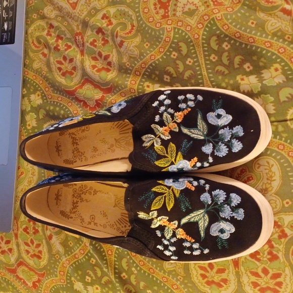 Keds Rifle Paper Co 7.5 7 1/2 black loafers flats shoes - Picture 2 of 5